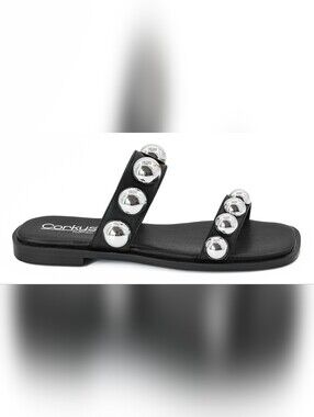 Corkys Black Slide Sandal with Silver Dome Studs